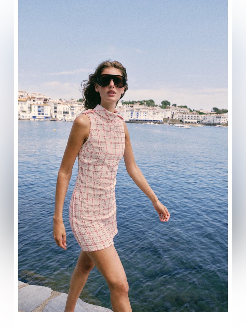 Zara Sleeveless Pink Check Tweed Mini Dress